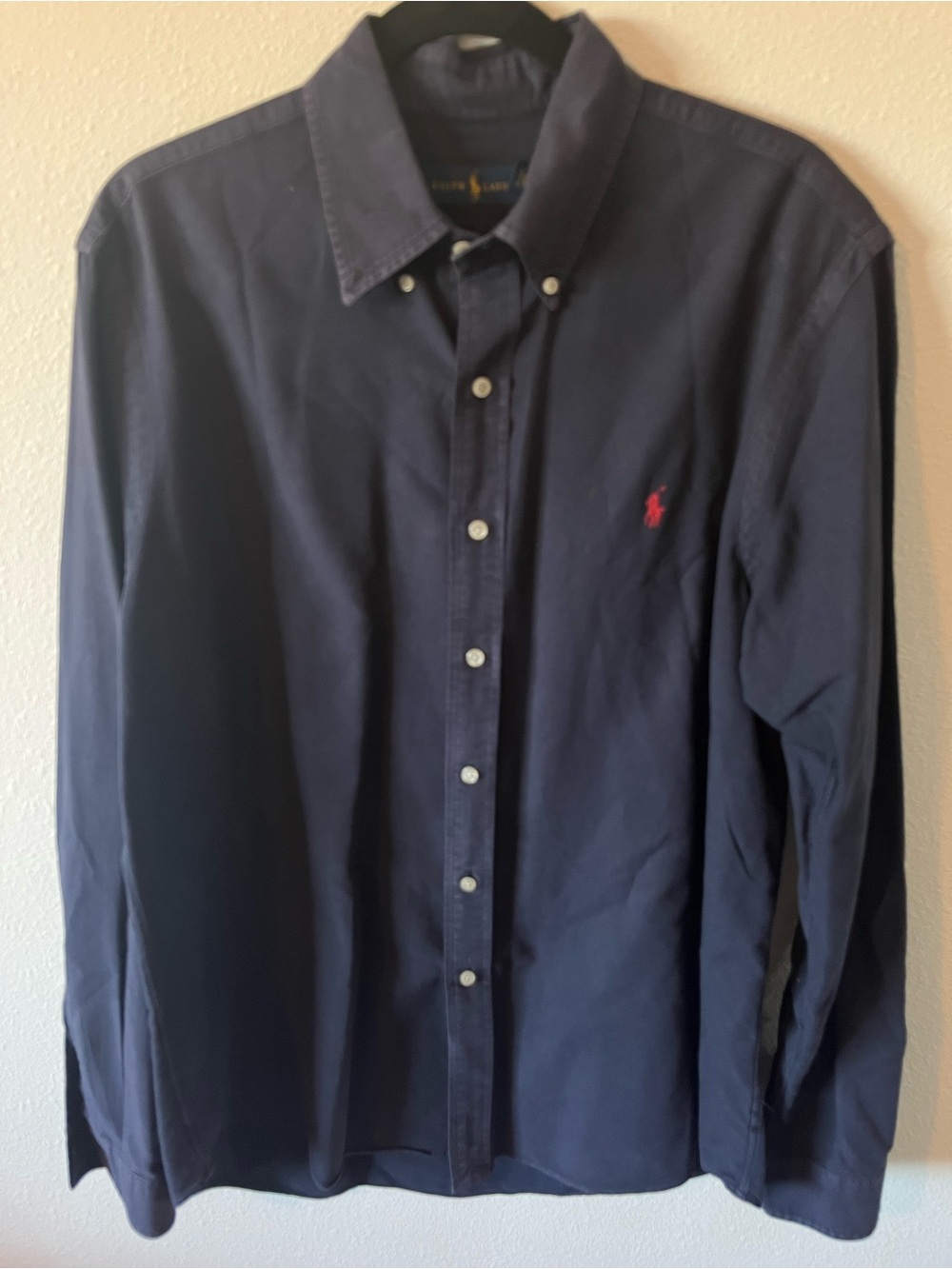 Ralph Lauren Navy Button-Down Shirt with Red Pony